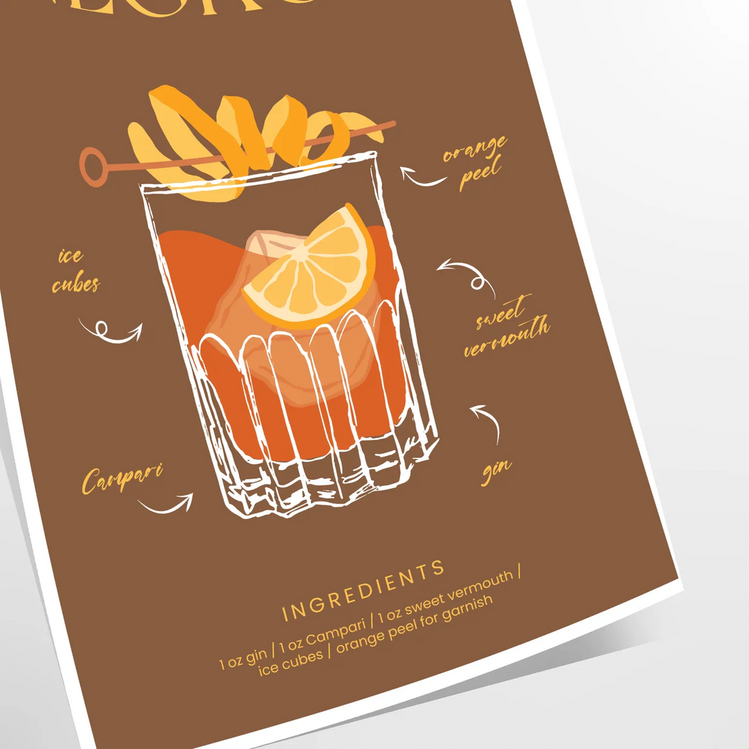 Negroni Cocktail Art Travel Poster High Quality Frame Premium Print Home Decor Color