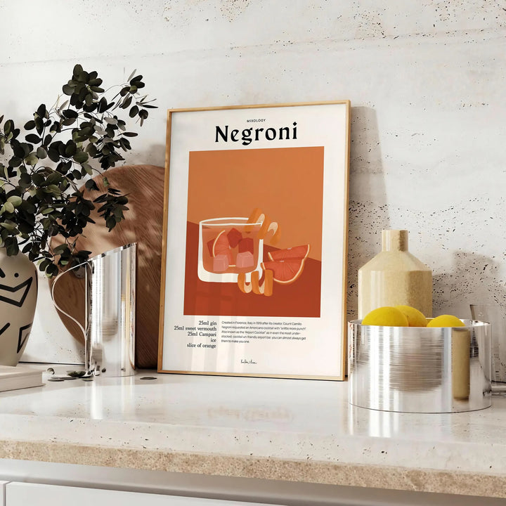 Negroni Cocktail Poster Travel Poster High Quality Frame Premium Print Home Decor Color