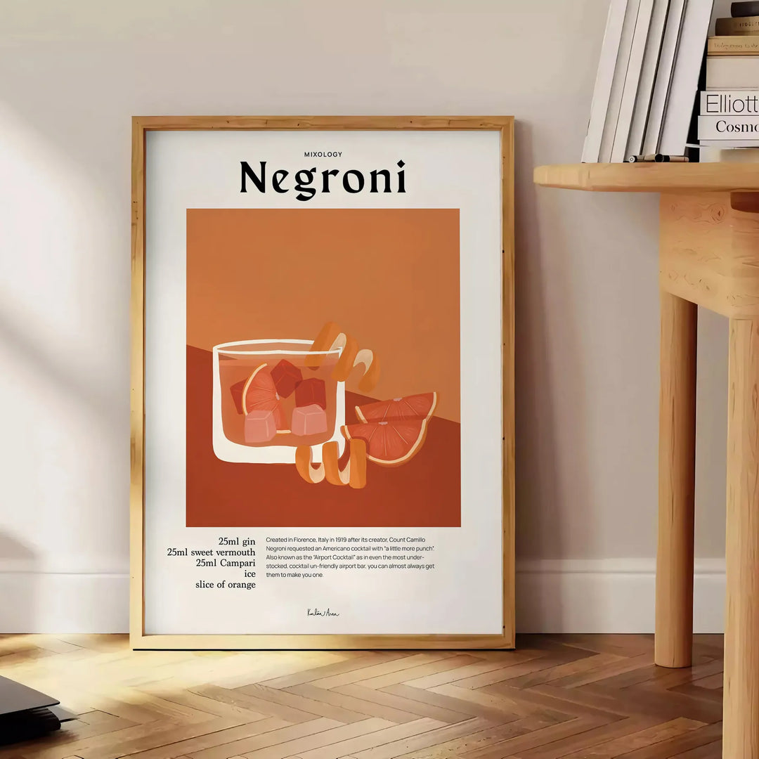 Negroni Cocktail Poster Travel Poster High Quality Frame Premium Print Home Decor Color