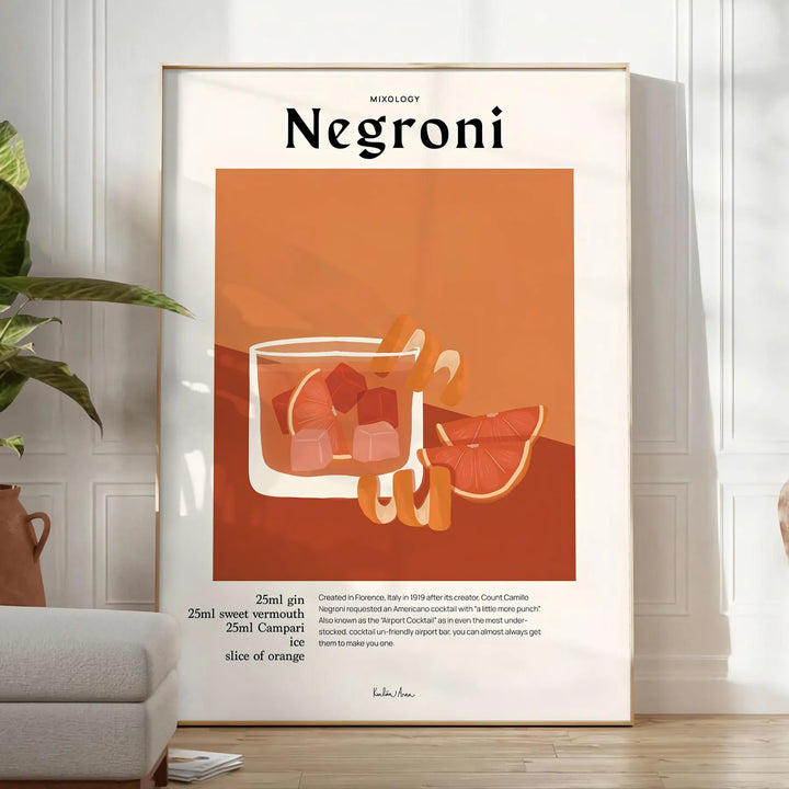 Negroni Cocktail Poster Travel Poster High Quality Frame Premium Print Home Decor Color