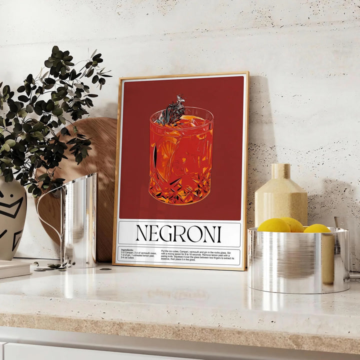 Negroni Cocktail Wall Art Travel Poster High Quality Frame Premium Print Home Decor Color