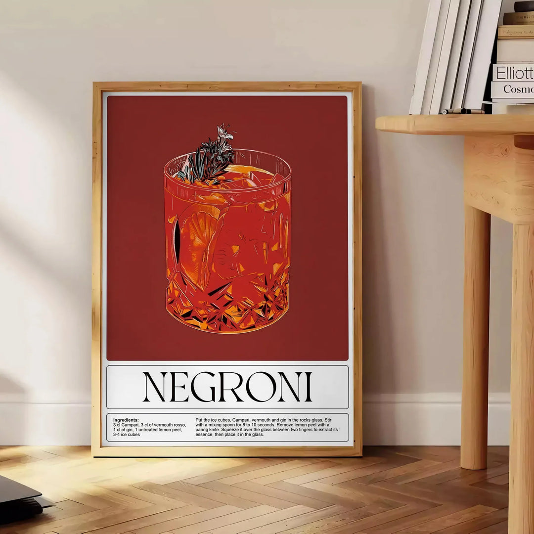 Negroni Cocktail Wall Art Travel Poster High Quality Frame Premium Print Home Decor Color