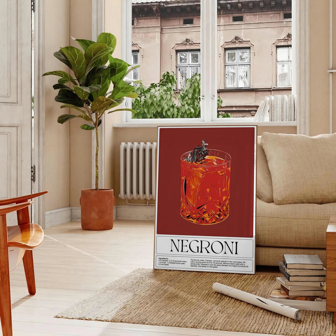 Negroni Cocktail Wall Art Travel Poster High Quality Frame Premium Print Home Decor Color