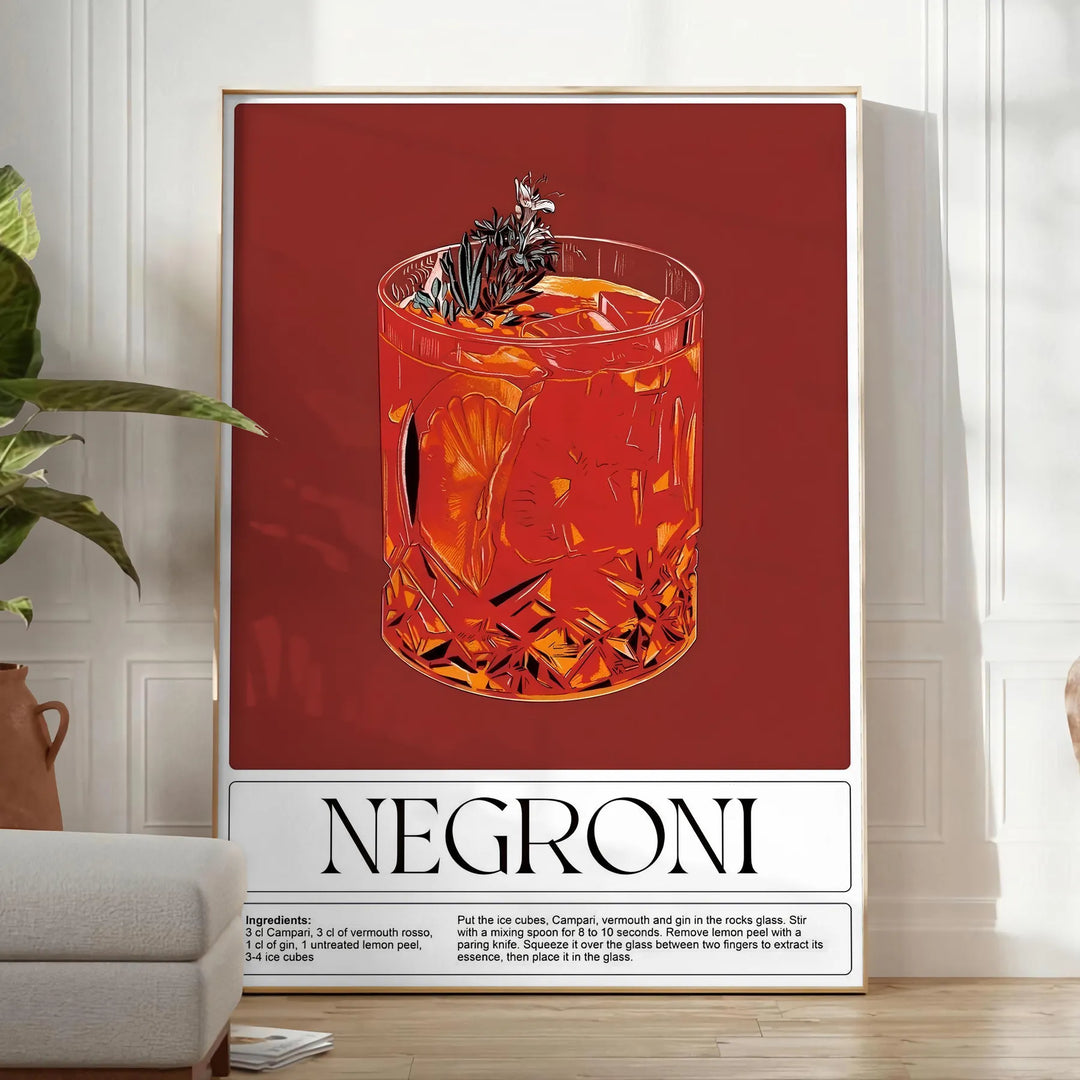 Negroni Cocktail Wall Art Travel Poster High Quality Frame Premium Print Home Decor Color