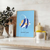 enchanting world ocean animal art captivating poster vibrant blue yellow hues space artwork ideal gift nature lovers sizes A4 cm A0