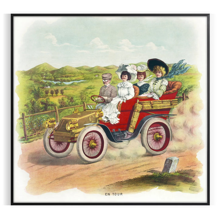 Affiche de voyage en voiture ancienne Impression artistique 