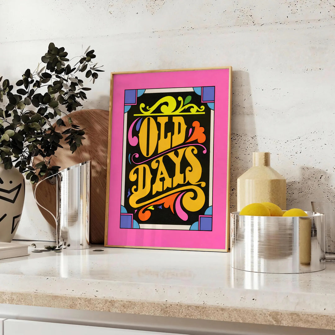 Old Days Groovy Print Travel Poster High Quality Frame Premium Print Home Decor Color