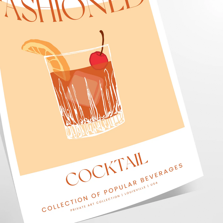 Old Fashioned Cocktail Art Print Travel Poster High Quality Frame Premium Print Home Decor Color