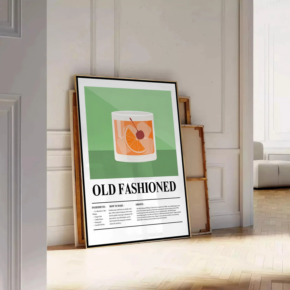 Old Fashioned Cocktail Poster Travel Poster High Quality Frame Premium Print Home Decor Color