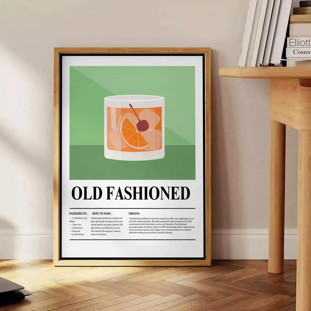 Old Fashioned Cocktail Poster Travel Poster High Quality Frame Premium Print Home Decor Color