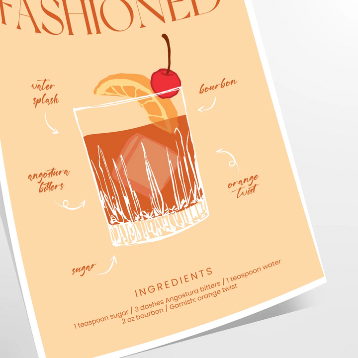 Old Fashioned Cocktail Wall Art Travel Poster High Quality Frame Premium Print Home Decor Color