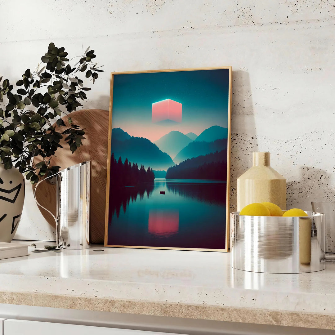 Orange Cube Landscape Wall Art Travel Poster High Quality Frame Premium Print Home Decor Color