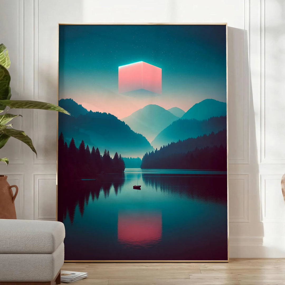 Orange Cube Landscape Wall Art Travel Poster High Quality Frame Premium Print Home Decor Color