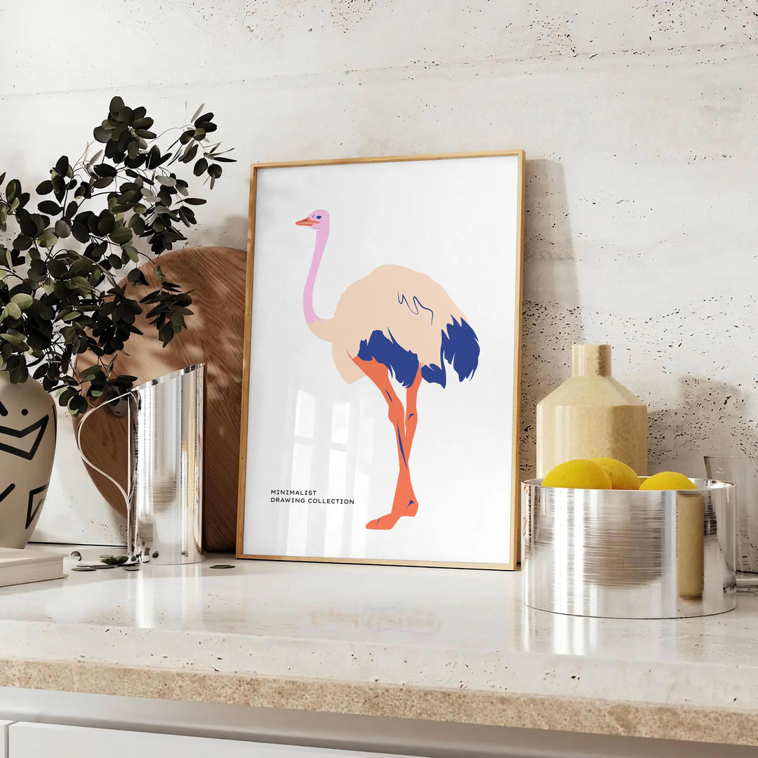 Ostrich Animal Art 1 Travel Poster High Quality Frame Premium Print Home Decor Color