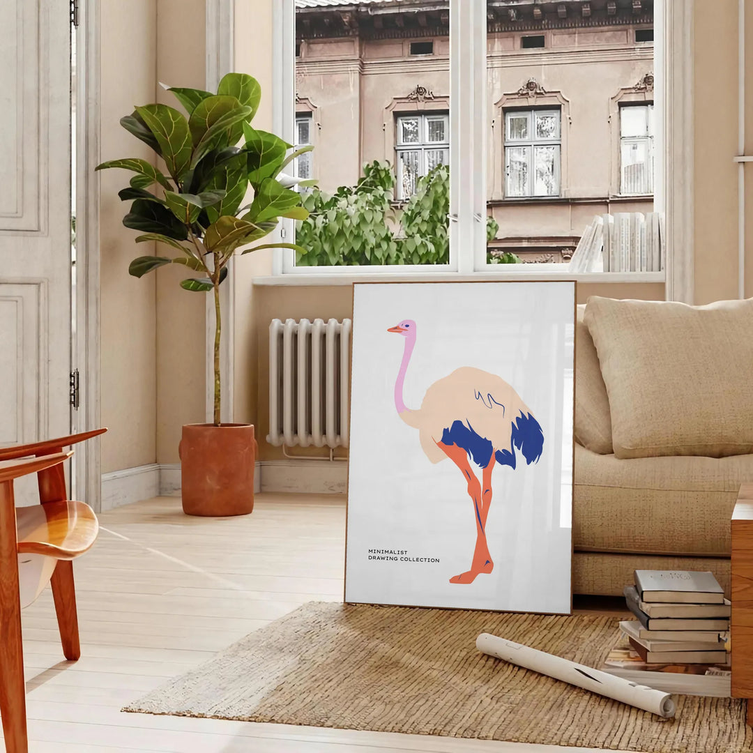 Ostrich Animal Art 1 Travel Poster High Quality Frame Premium Print Home Decor Color