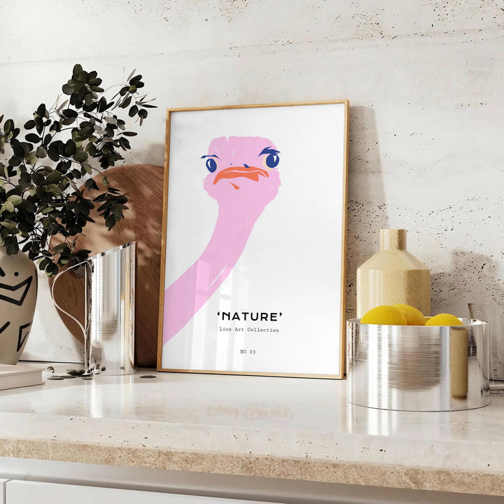 Ostrich Animal Art Travel Poster High Quality Frame Premium Print Home Decor Color