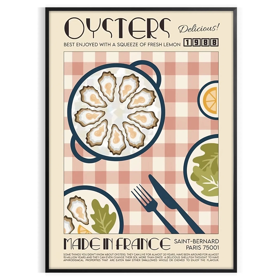 Oysters Kitchen Art Travel Poster High Quality Frame Premium Print Home Decor Color