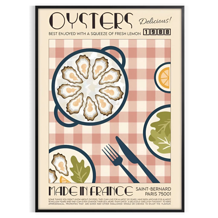 Oysters Made In France Kitchen Art Travel Poster High Quality Frame Premium Print Home Decor Color