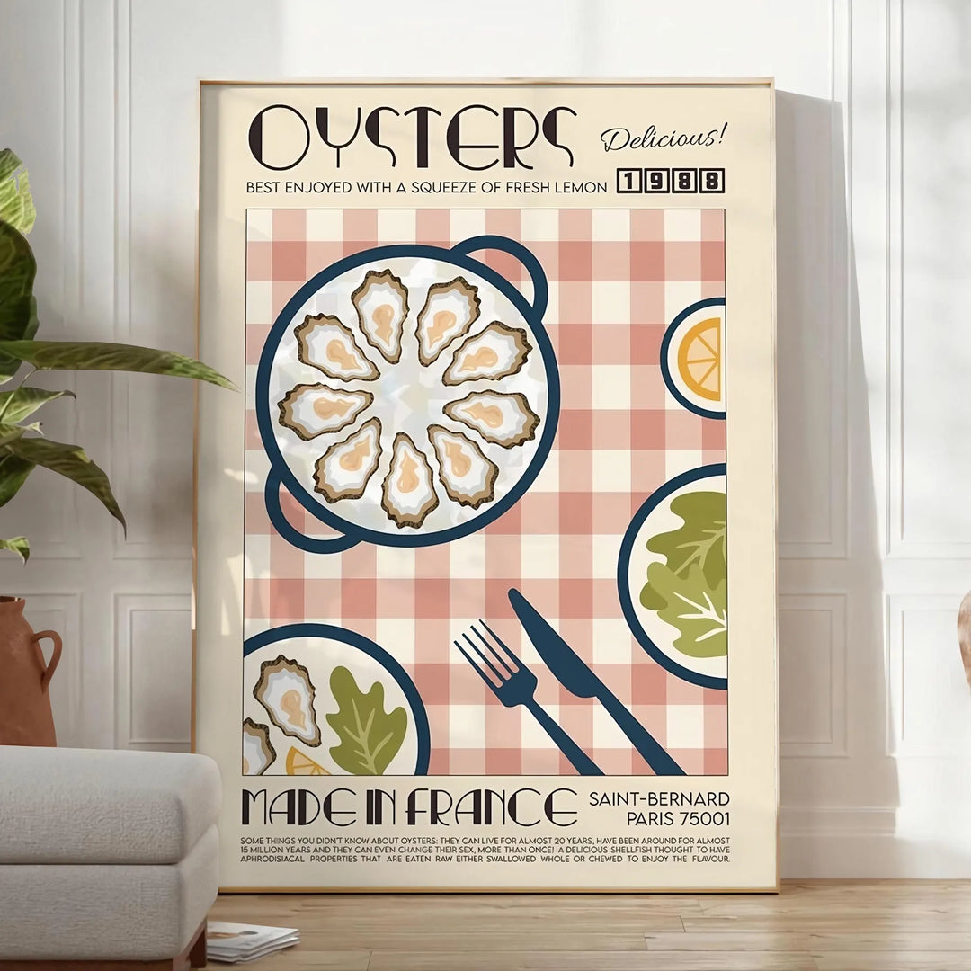 Oysters Kitchen Art Travel Poster High Quality Frame Premium Print Home Decor Color