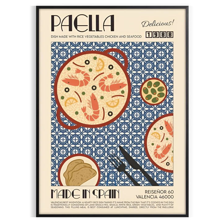 Paella Kitchen Art Travel Poster High Quality Frame Premium Print Home Decor Color