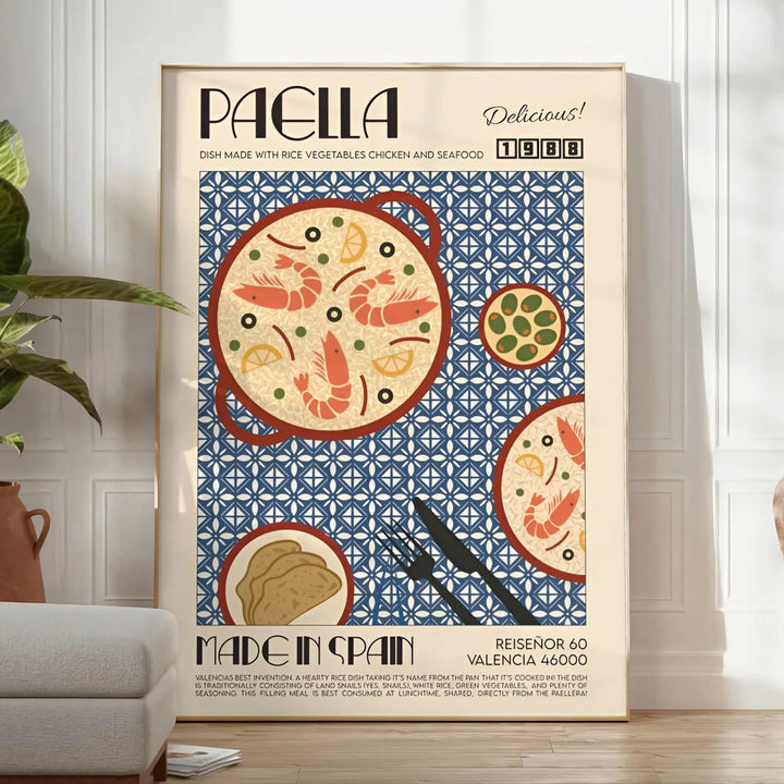 Paella Kitchen Art Travel Poster High Quality Frame Premium Print Home Decor Color