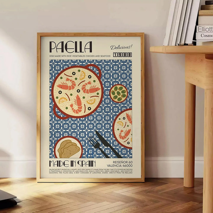 Paella Kitchen Poster Travel Poster High Quality Frame Premium Print Home Decor Color