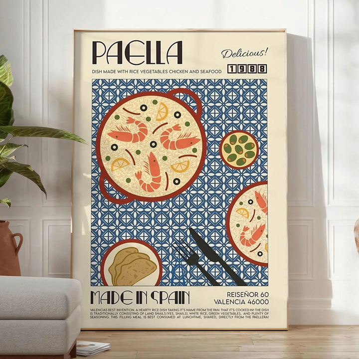 Paella Kitchen Poster Travel Poster High Quality Frame Premium Print Home Decor Color