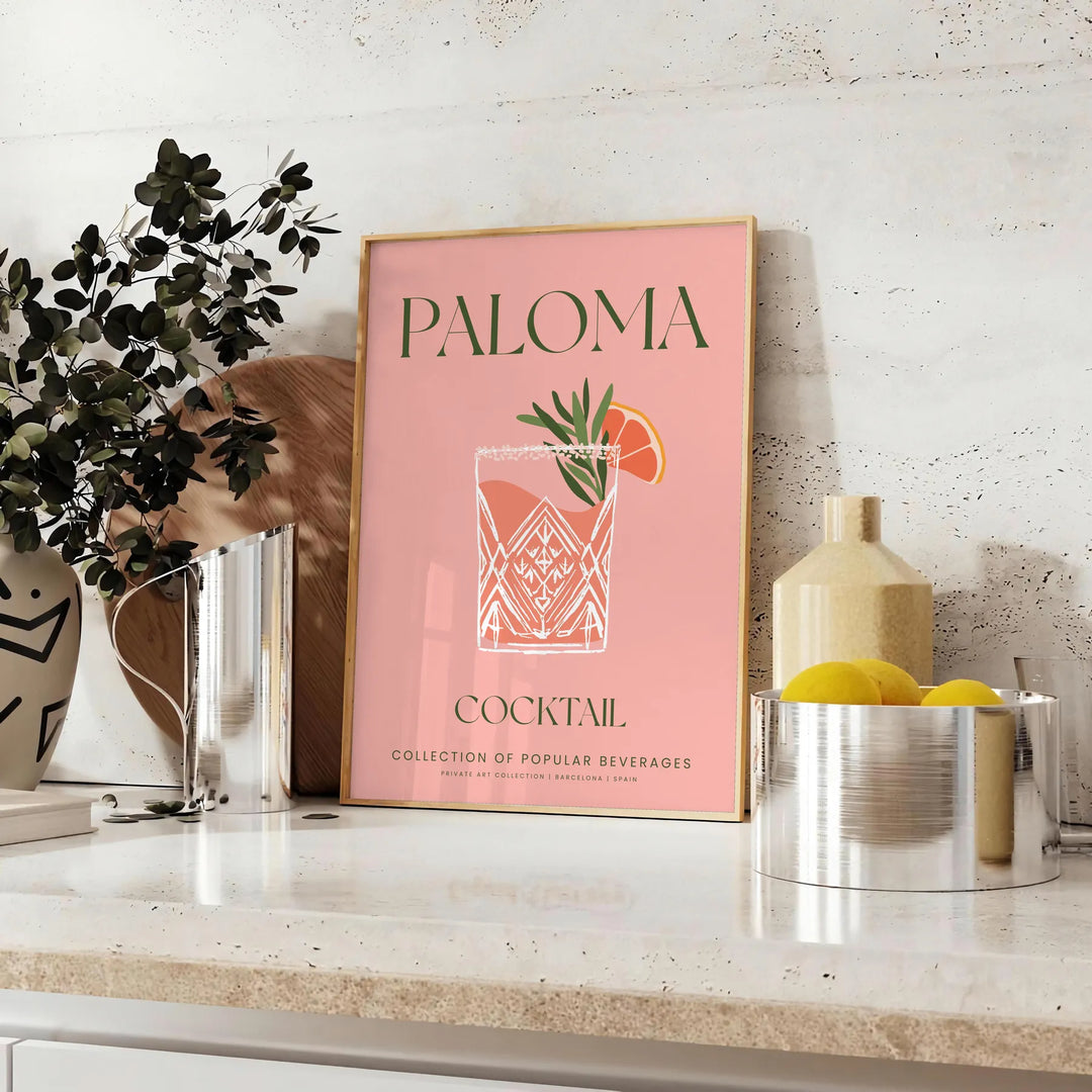 Paloma Cocktail Art Print Travel Poster High Quality Frame Premium Print Home Decor Color