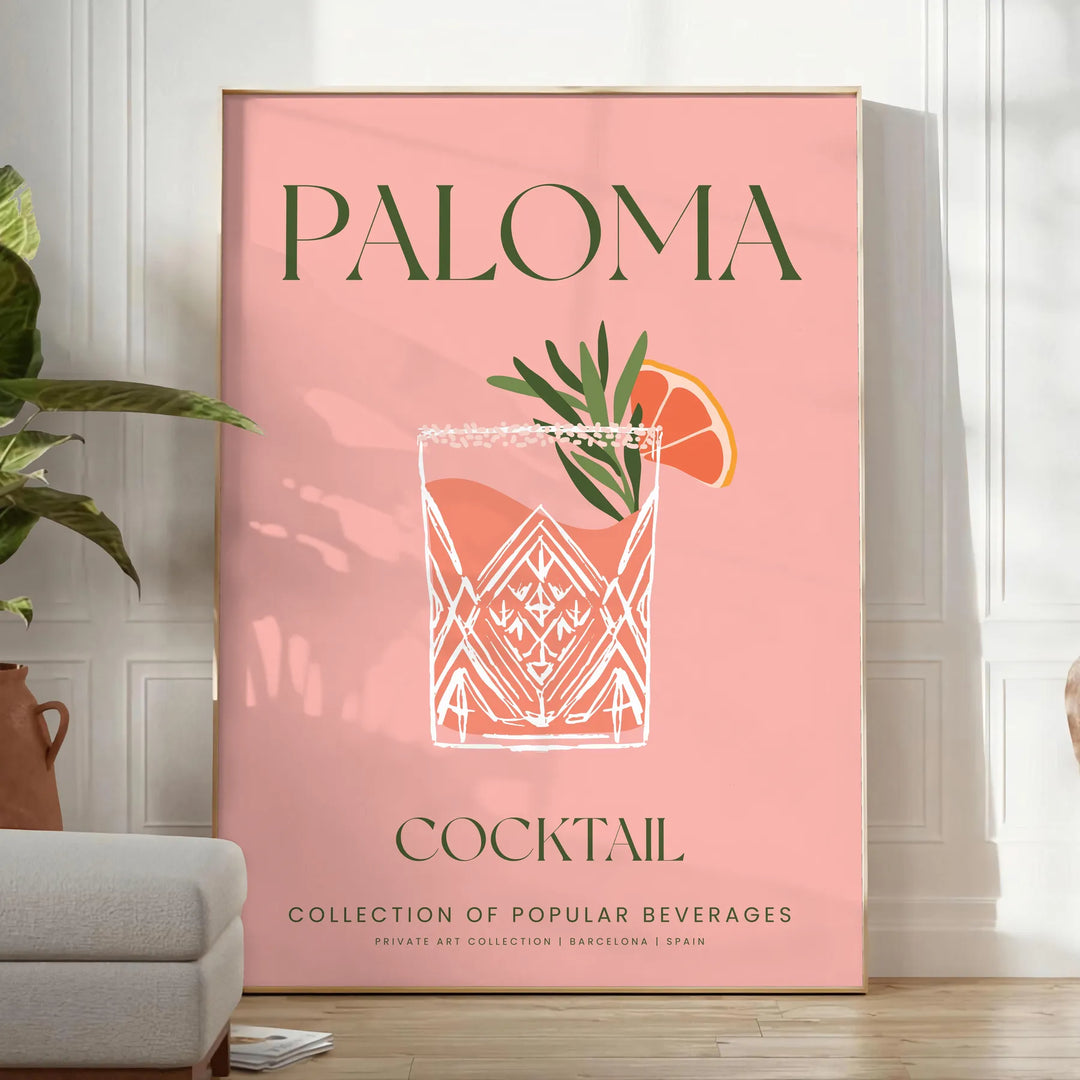 Paloma Cocktail Art Print Travel Poster High Quality Frame Premium Print Home Decor Color