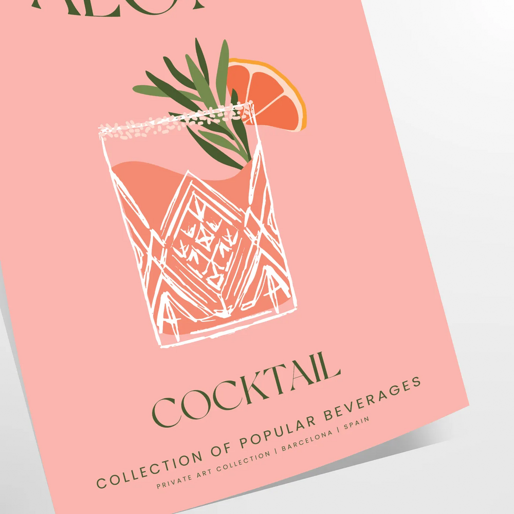 Paloma Cocktail Art Print Travel Poster High Quality Frame Premium Print Home Decor Color