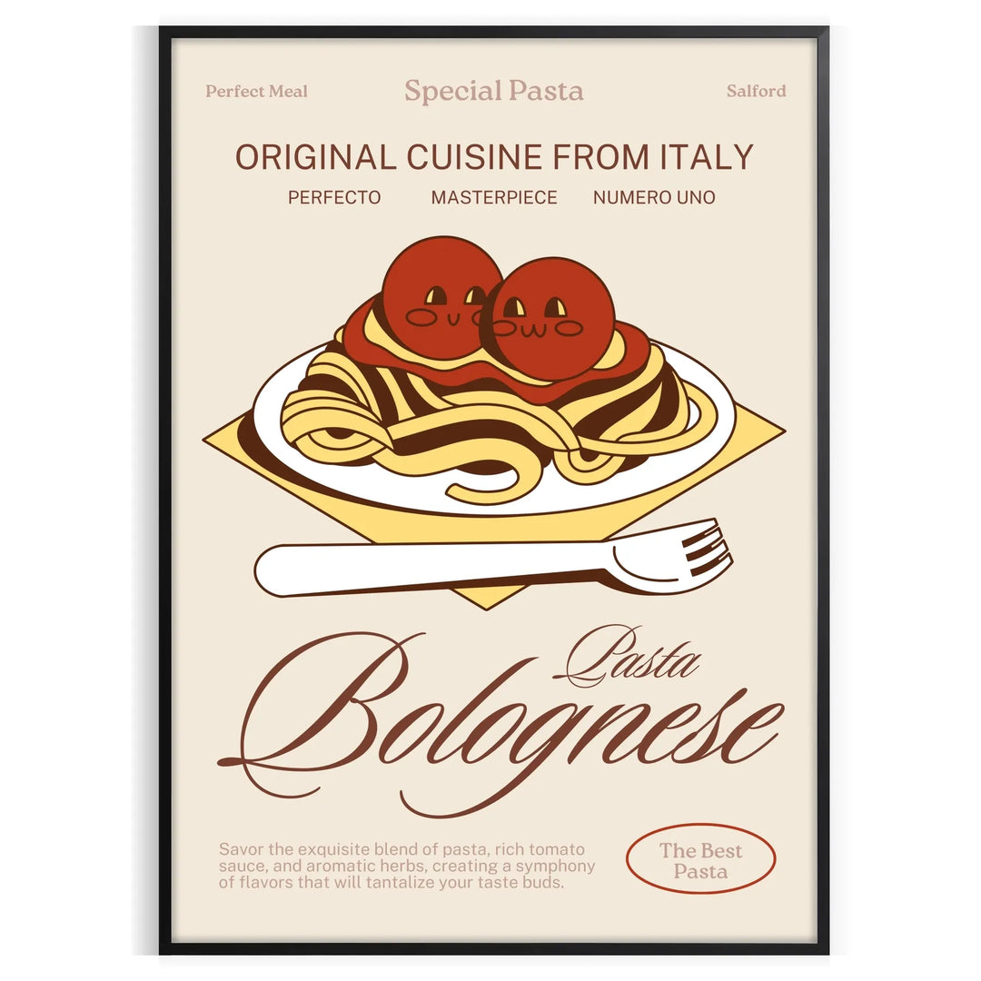 Pasta Bolognese Kitchen Print Travel Poster High Quality Frame Premium Print Home Decor Color