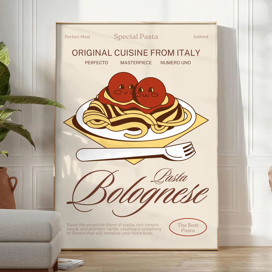 Pasta Bolognese Kitchen Print Travel Poster High Quality Frame Premium Print Home Decor Color