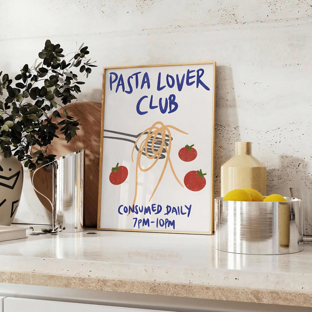 Pasta Lover Club Kitchen Print Travel Poster High Quality Frame Premium Print Home Decor Color