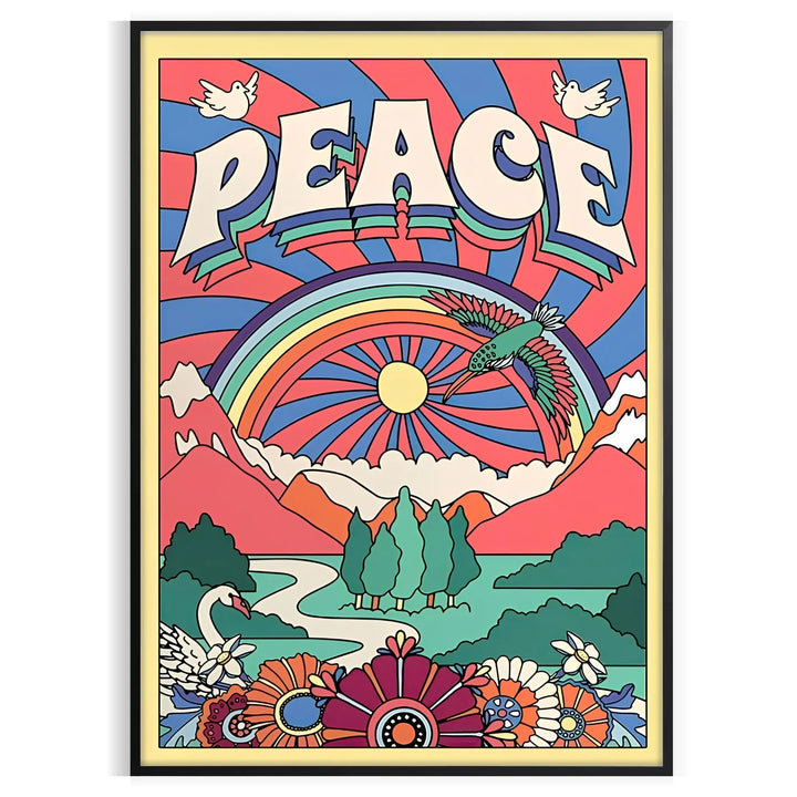 Peace Groovy Art Travel Poster High Quality Frame Premium Print Home Decor Color