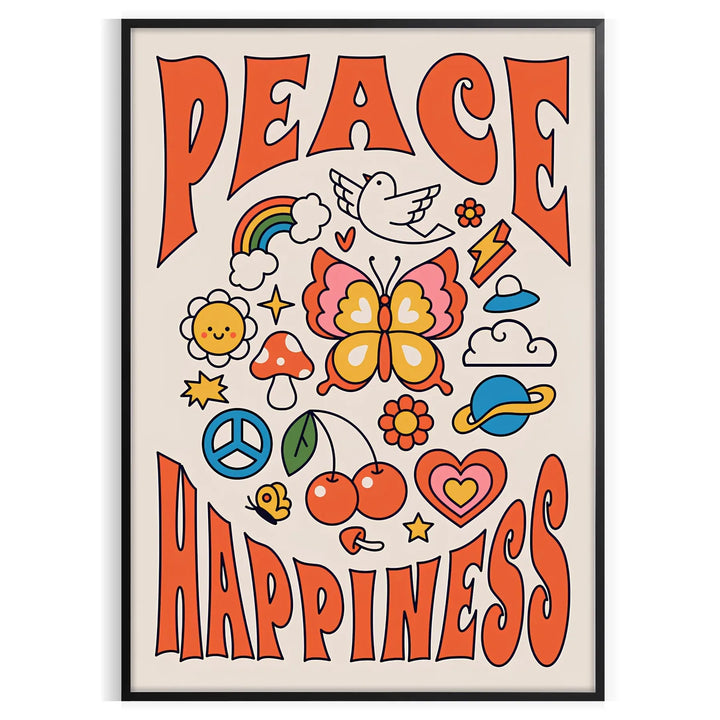 Peace Happinessprint Groovy Poster Travel Poster High Quality Frame Premium Print Home Decor Color