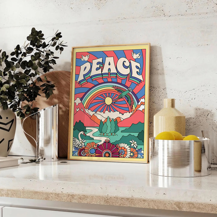 Peace Groovy Art Travel Poster High Quality Frame Premium Print Home Decor Color