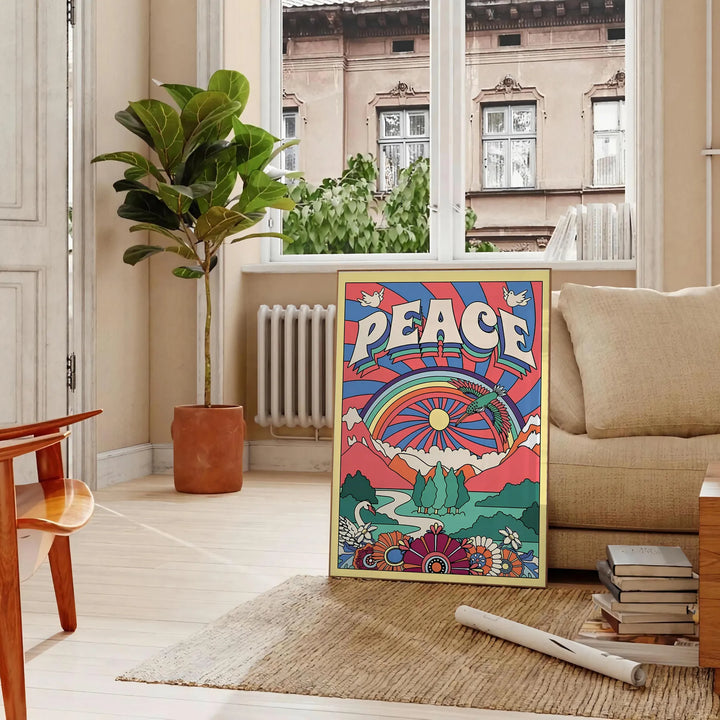 Peace Groovy Art Travel Poster High Quality Frame Premium Print Home Decor Color