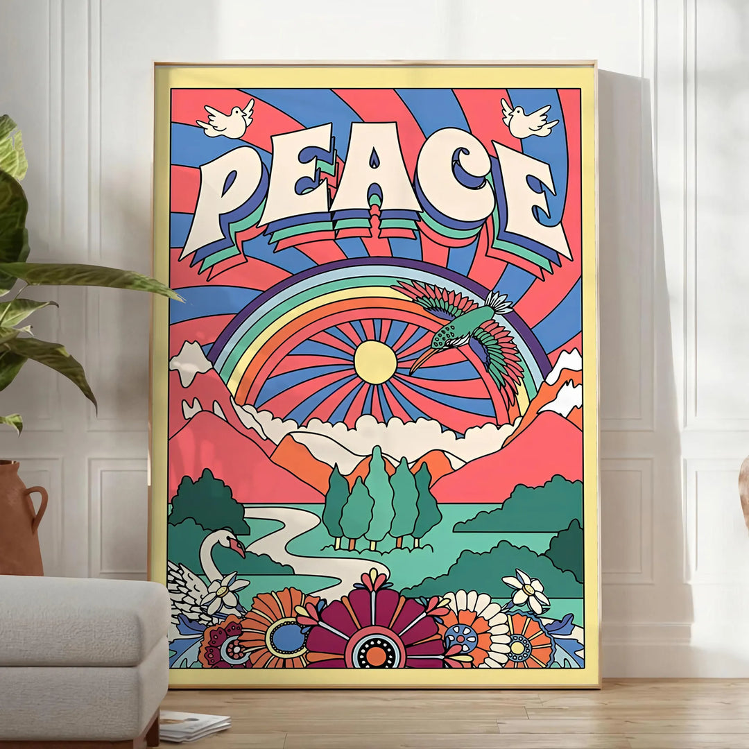 Peace Groovy Art Travel Poster High Quality Frame Premium Print Home Decor Color