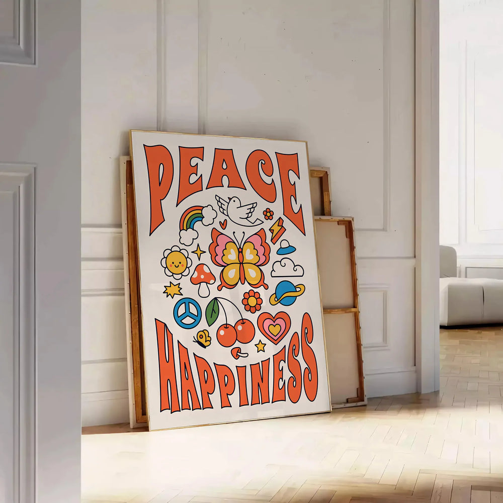 Peace Happinessprint Groovy Poster Travel Poster High Quality Frame Premium Print Home Decor Color