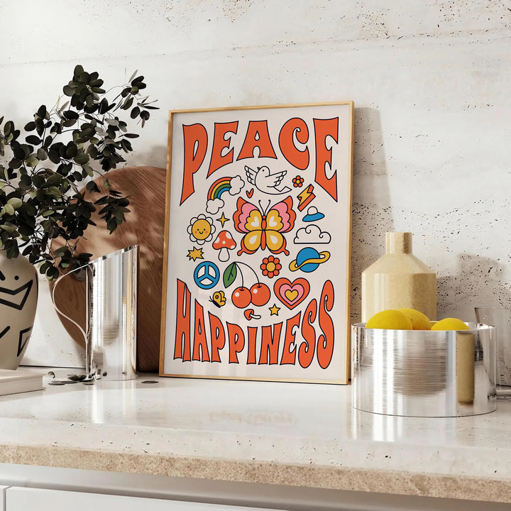 Peace Happinessprint Groovy Poster Travel Poster High Quality Frame Premium Print Home Decor Color