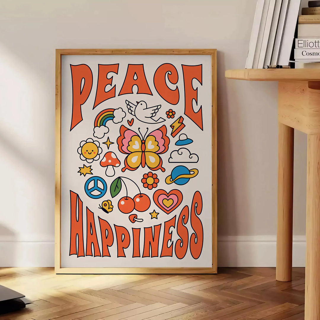 Peace Happinessprint Groovy Poster Travel Poster High Quality Frame Premium Print Home Decor Color