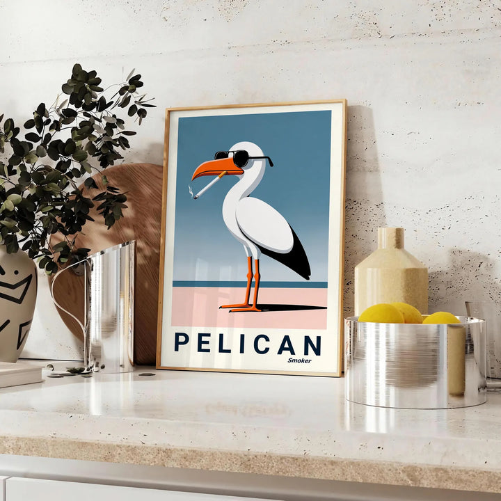 Pelican Print Travel Poster High Quality Frame Premium Print Home Decor Color