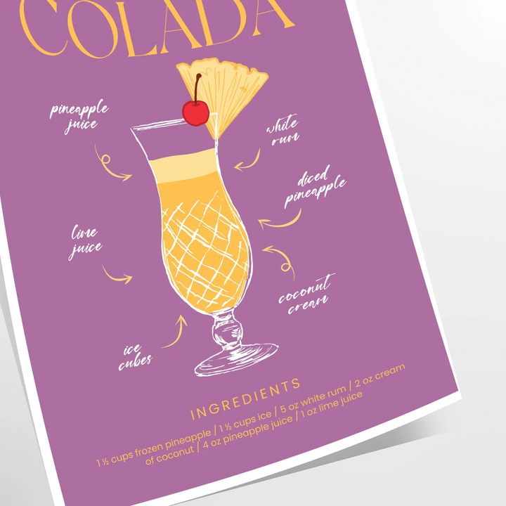 Pina Colada Cocktail Wall Art Travel Poster High Quality Frame Premium Print Home Decor Color