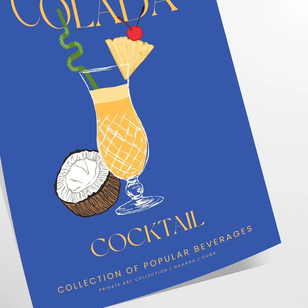 Pina Colada Cocktail Wall Print Travel Poster High Quality Frame Premium Print Home Decor Color