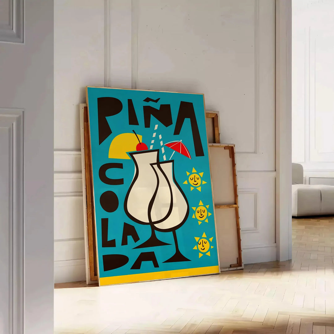 Pina Coloada Cocktail Print Travel Poster High Quality Frame Premium Print Home Decor Color