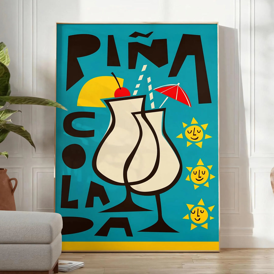 Pina Coloada Cocktail Print Travel Poster High Quality Frame Premium Print Home Decor Color