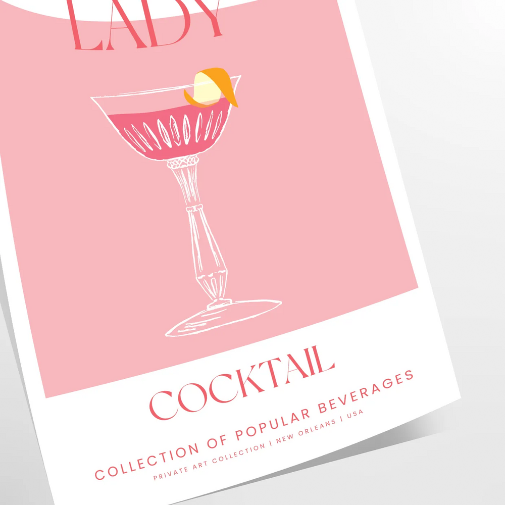 Pink Lady Cocktail Wall Print Travel Poster High Quality Frame Premium Print Home Decor Color