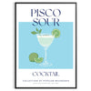 Affiche captivante thème cocktail Pisco Sour nuances vert bleu cadeau salutations évasion disponibles A4 cm A0
