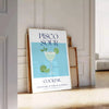 Affiche captivante thème cocktail Pisco Sour nuances vert bleu cadeau salutations évasion disponibles A4 cm A0