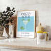 Affiche captivante thème cocktail Pisco Sour nuances vert bleu cadeau salutations évasion disponibles A4 cm A0